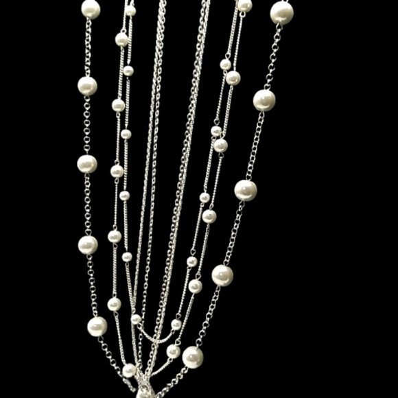 Vintage Style Multi-Strand Faux Pearl & Chain Link Necklace NWOT - Picture 14 of 15
